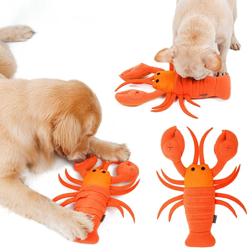 

Dog's Plush Toys Chew Sound Seafood Lobster IQ Training Sniff Pet Supplies Bite Molars Hide Toy Soft Plush Squeaker Toy Fo Dogs