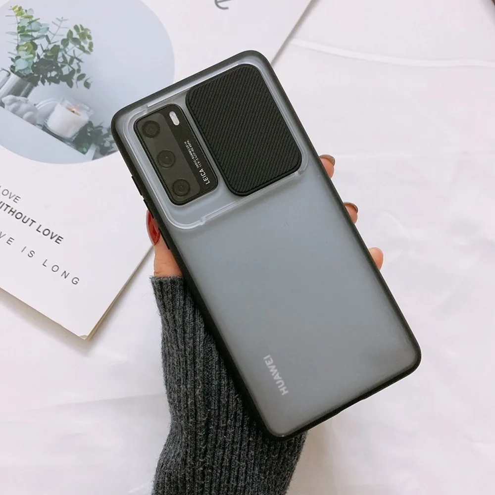 

Camera Full Protective Phone Case for Huawei P40 Pro Coque Sliding Lens Cover for Huawei P40 Fundas Anti-fall Matte Back Cover