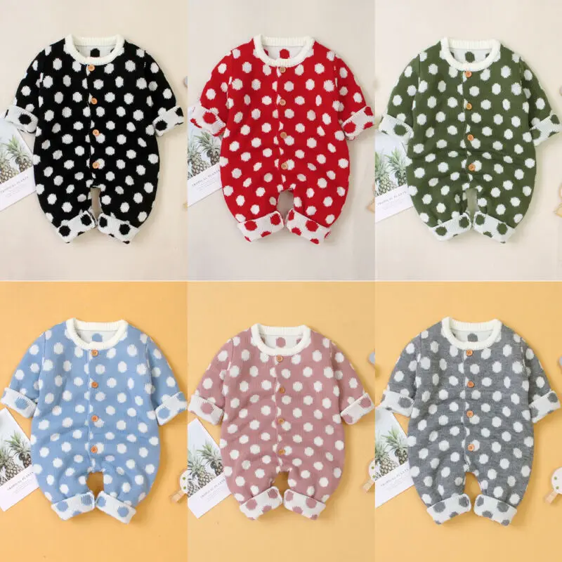 Одежда для новорожденных девочек вязаный свитер в горошек с длинными рукавами и