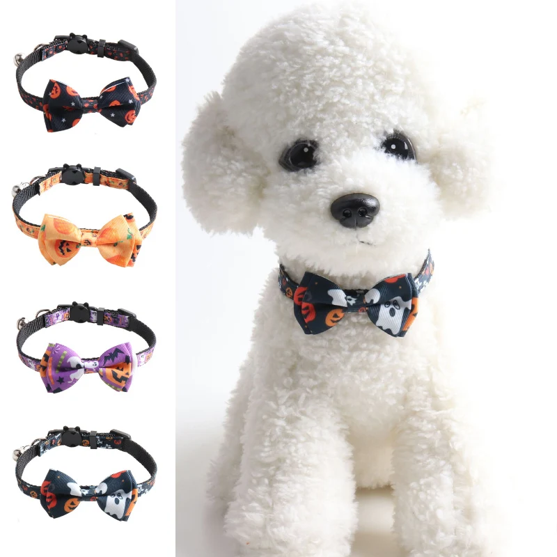 

Halloween Pet Collars Kittens Puppy Neck Ring Cute Bows With Bells Anti-Lost Cat Dog Decoration Supplies Collar Gato