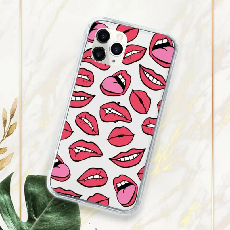 

Sexy lips lipstick Phone Case Transparent for iPhone 11 12 mini pro XS MAX 7 8 6 6S Plus X 5S SE 2020 XR