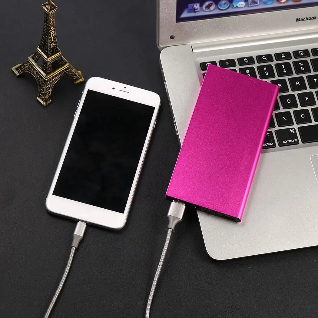 Ultra-thin Metal Power Bank Portable General Dual USB External Battery Charger For Smartphone Powerbank With LED Flashlight | Мобильные