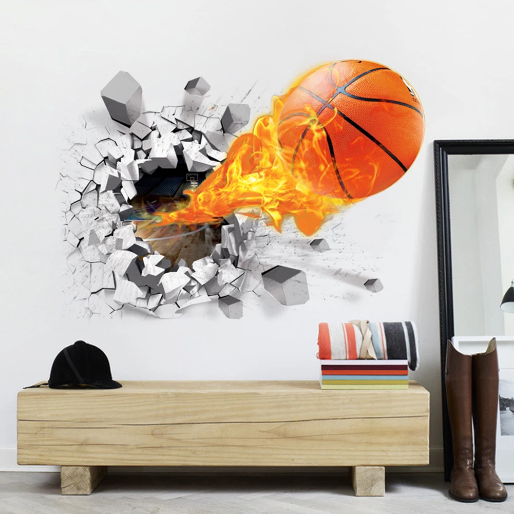 D баскетбольные огненные наклейки на стену от производителя оптовая продажа