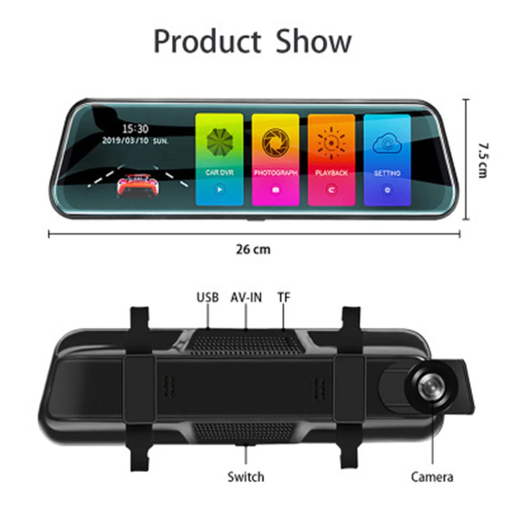 

alloet Car DVR Stream Media Dash Cam 9.66inch Car Rearview Mirror DVR AI Voice Control Dashboard Camera + 1080P Rear View Camera