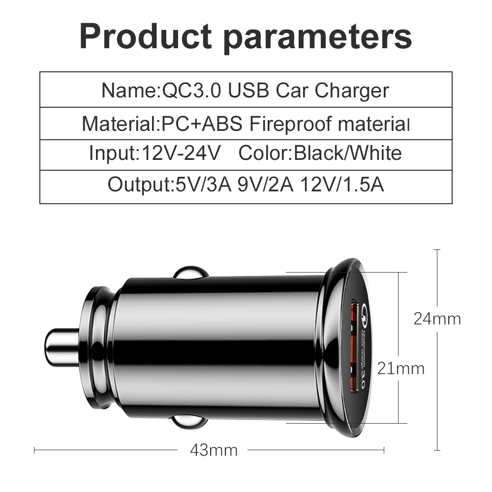 Автомобильное зарядное устройство Olaf с 2 USB-портами и поддержкой быстрой зарядки 3