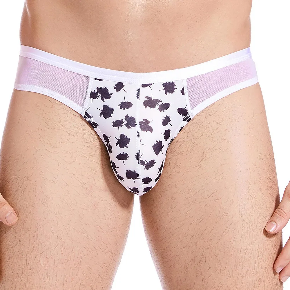 

Underwear Briefs Breathable Elastic Floral G String Mens Nylon Panties