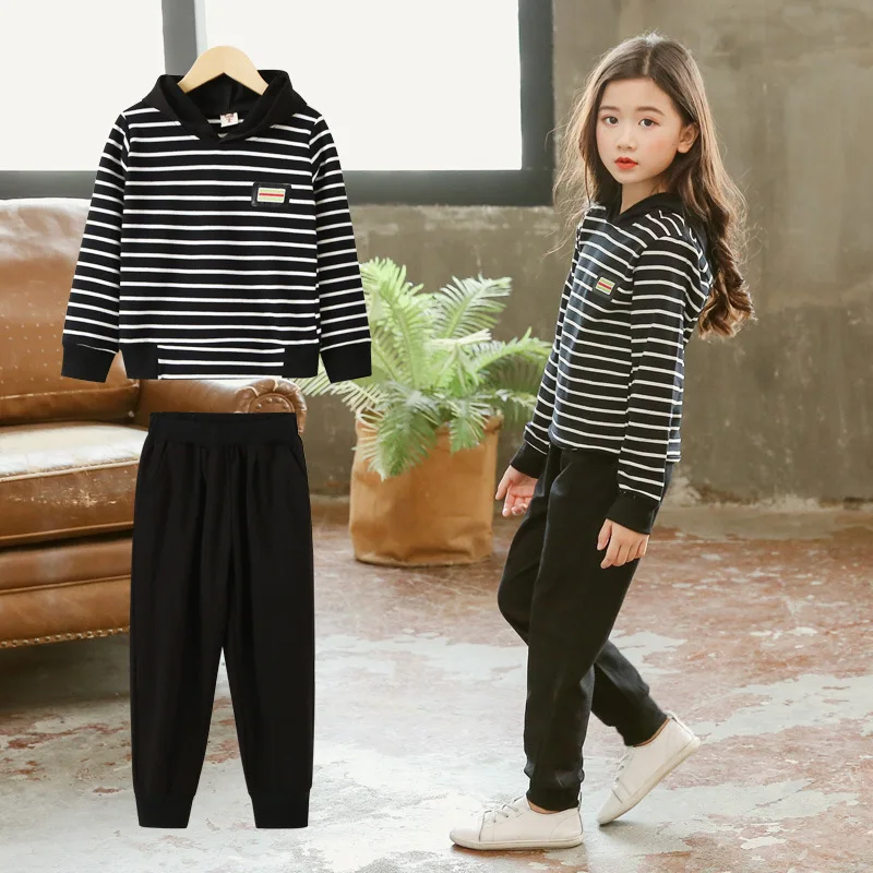 

Black Pullover Spring Summer Children's Clothes Set Baby Girls Sweatshirts + Pants 2pcs/Set Kids Costume Teenage Girl Clothing H