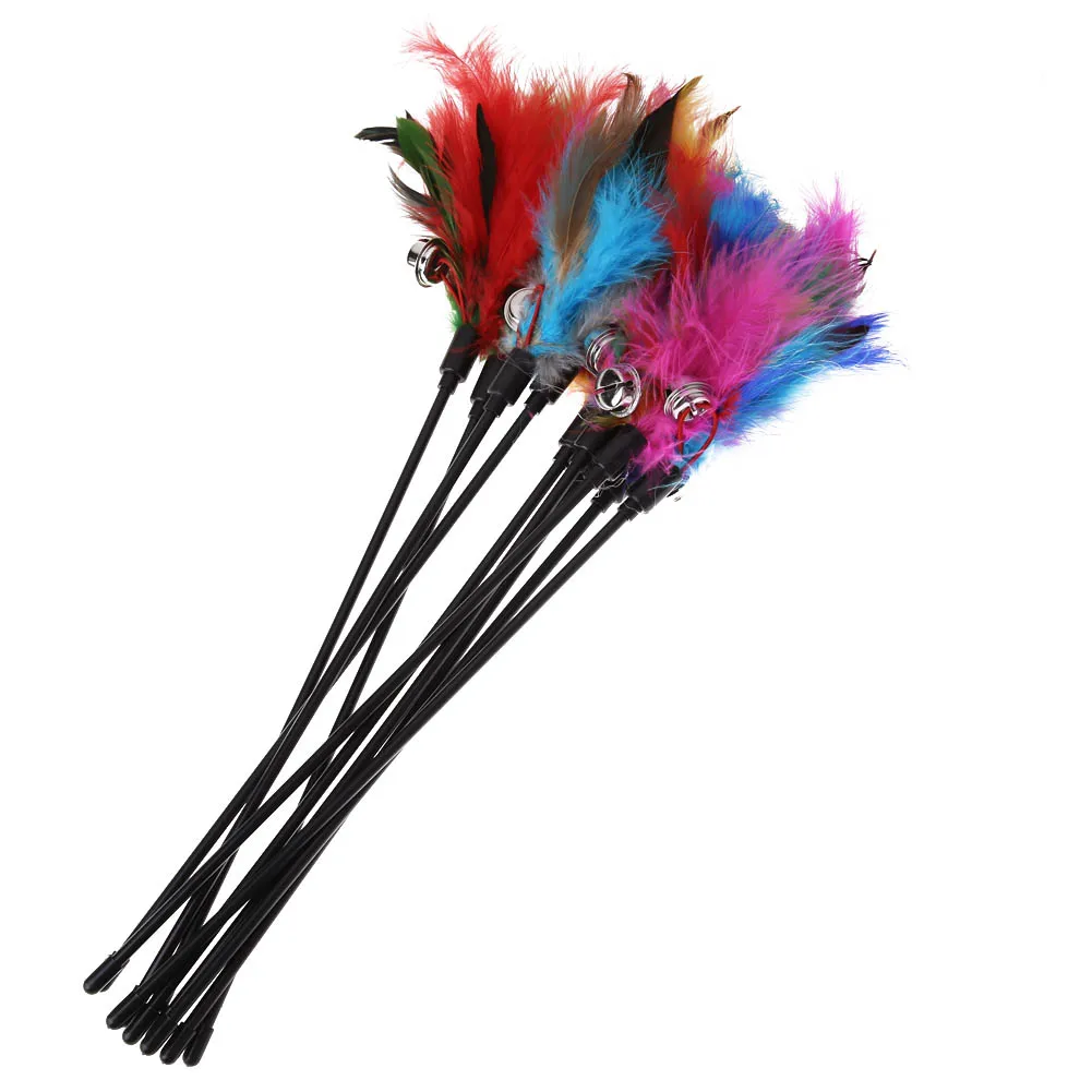 

New Feather Short Bar Bell Cat Cat Stick Multicolor Feather Cat Cat Training Toy 5pcs Per Sale (Feather Color Random)