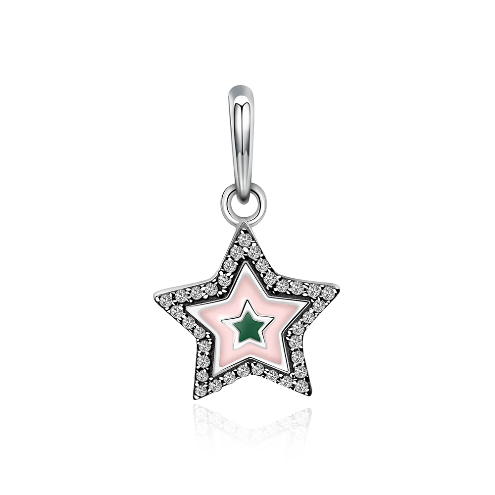 

2019 NEW 100% 925 Sterling Silver New Beautiful Elegant Pink Stars Charm Pendant Original Jewelry Charming Women Gift 1341-1360