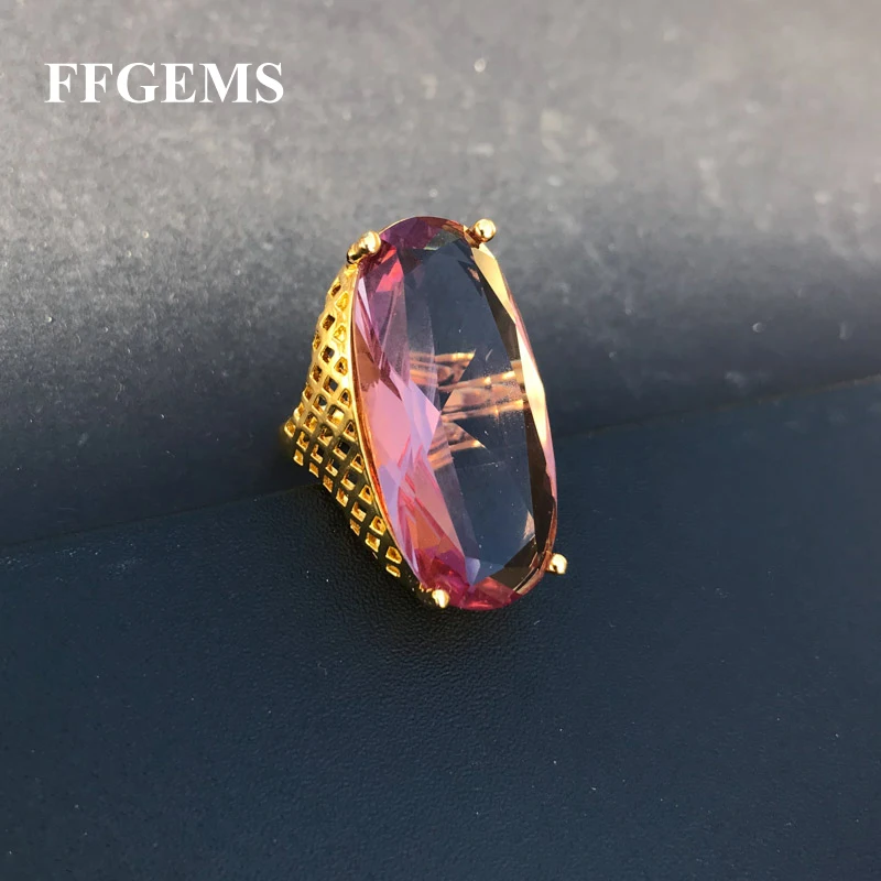 

FFGems Zultanite Big Gemstone Ring 10*30mm Color Change Gold Plated for Women Party Birthday Fashion Gift Free Shipping