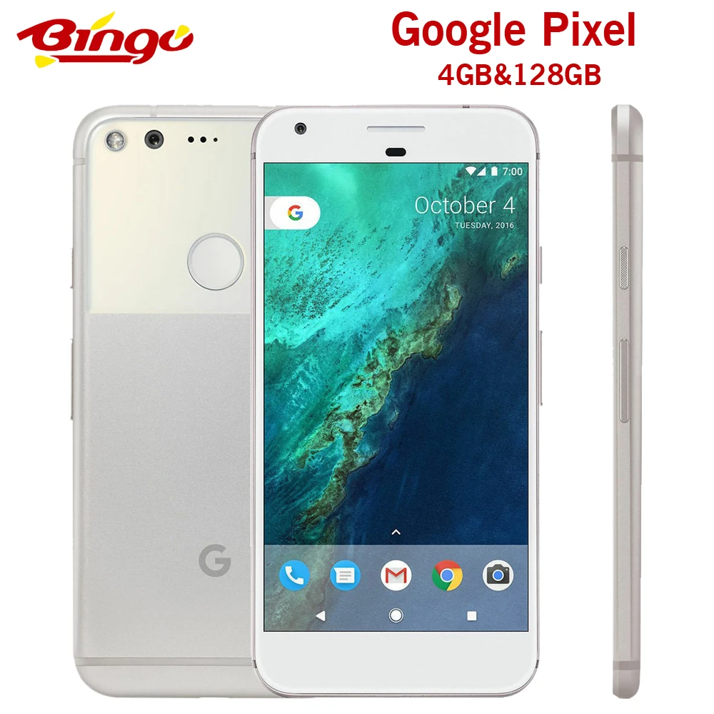 Мобильный телефон Google Pixel, 4G LTE, Android, четырехъядерный процессор 5,0 дюймов, 128 МП и 8 Мп, 4 Гб ОЗУ, Гб ПЗУ, отпечаток пальца, NFC