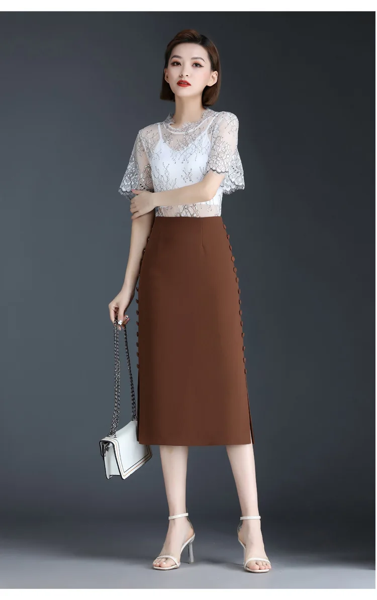 

Women Fashion Elegant Side Button Slim Plus Size Casual Pencil Skirt Spring Autumn Office Lady Formale Work Korea Bodycon Skirts