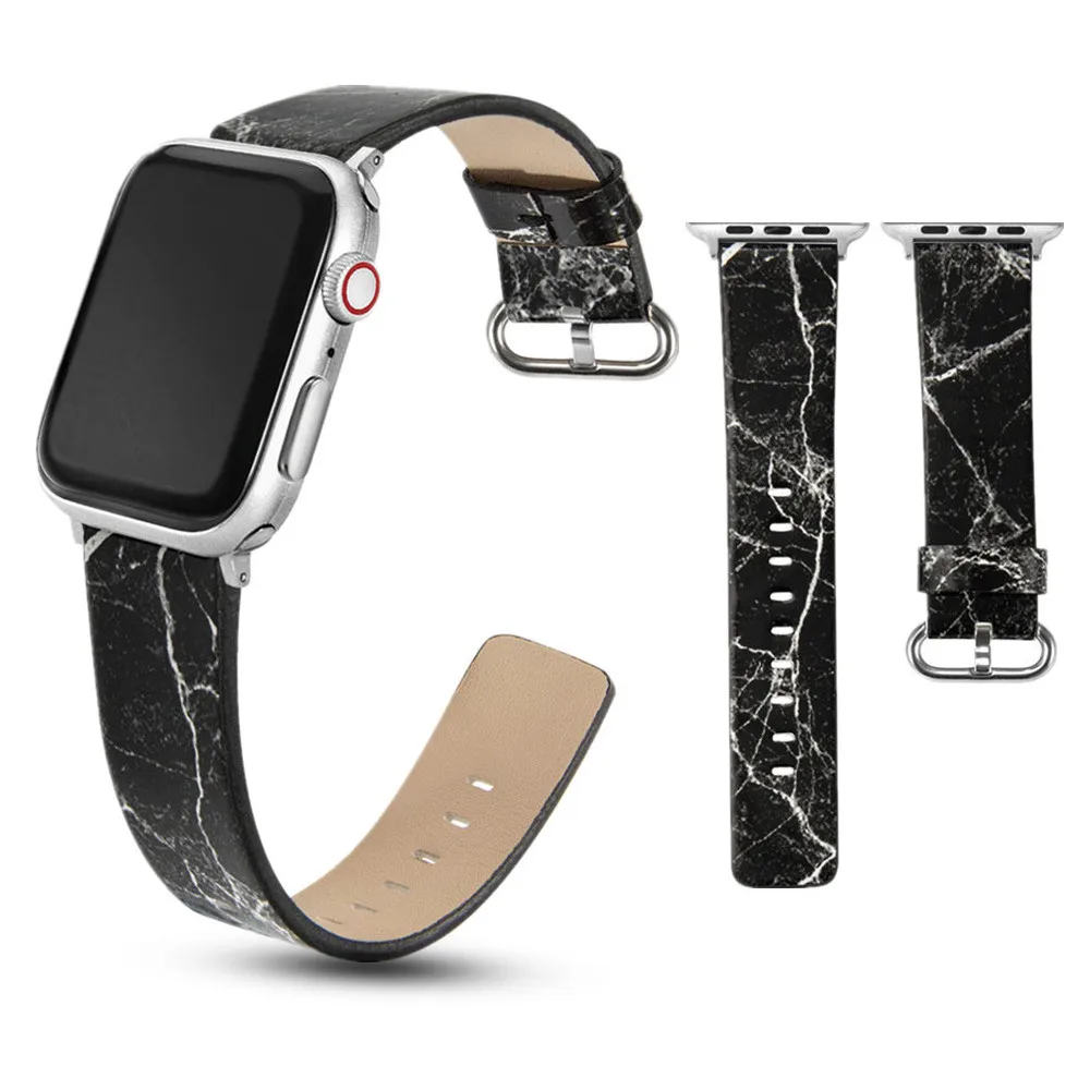

Leather Strap for Apple Watch Band 44mm 40mm 42mm 38mm Marble Pattern Fashion Bracelet for iWatch Series 6/SE/5/4/3/2 Wristbelt