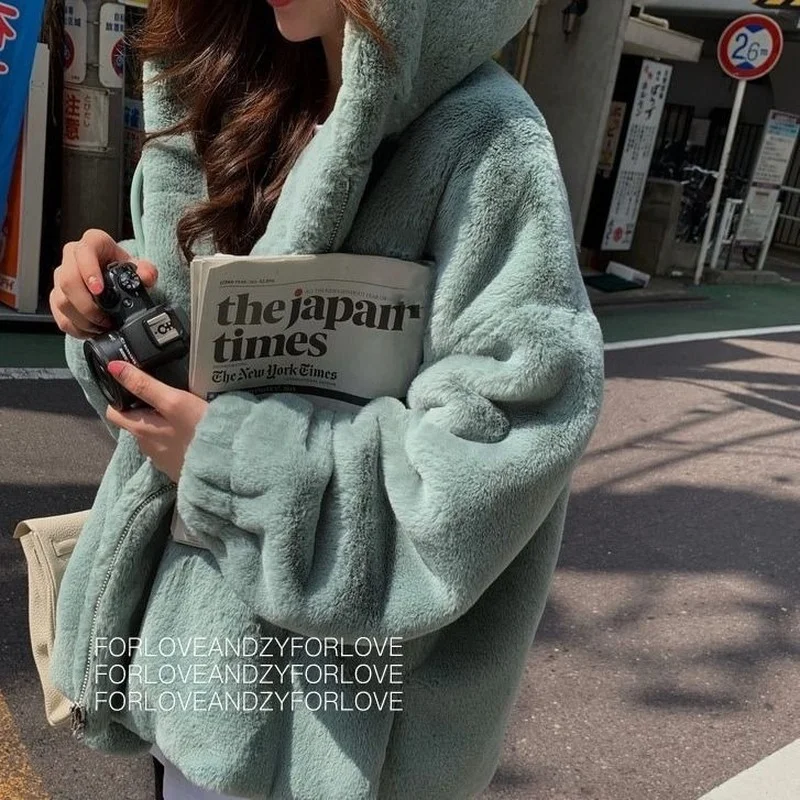 Женская флисовая куртка с капюшоном из меха норки Y2K новинка зимы 2021 Модная