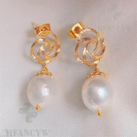 white baroque pearl earring 18k hollow ear stud aaa natural women wedding classic real jewelry luxury aurora fashion