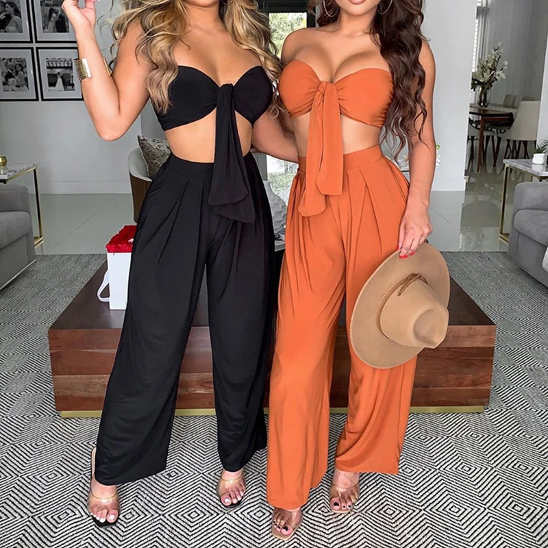 

2021 New Women 2 Piece Set Women Short Crop Top Pants Two Pieces Sets Summer Clothes For Female Sexy Women's Suit Loose Outfit