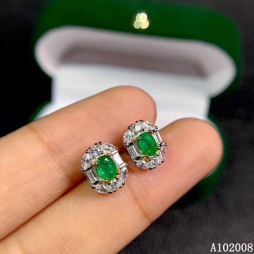 

KJJEAXCMY fine jewelry 925 sterling silver inlaid natural emerald ear studs noble ladies earrings support test hot selling