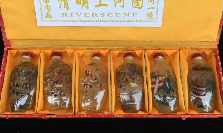 

Riverside Scene at Qingming Festival, interior painting snuff pot, 6piece