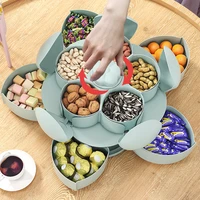 2 layer petal rotating snack box snack plate dish dried fruit compartment plate nut candy storage box home organizer boxes