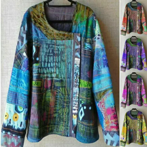 Женская туника с длинным рукавом в этническом стиле цветочным рисунком