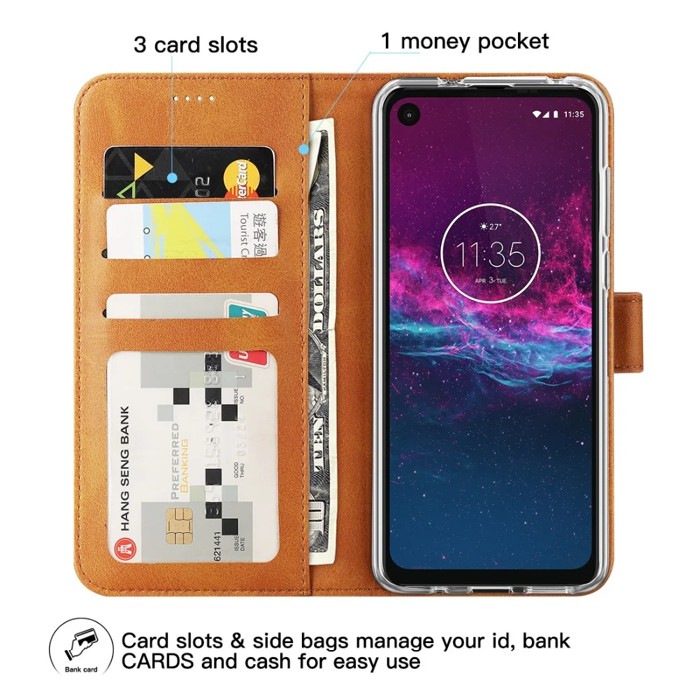 Чехол из натуральной кожи для Motorola Moto One Action Case откидной Чехол-кошелек для Moto One action Card Stand Магнитный чехол-книжка