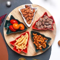 solid wood rotatable tray creativity ceramics christmas tree snack platter dried fruit snack fruit storage tray 5 grid plate