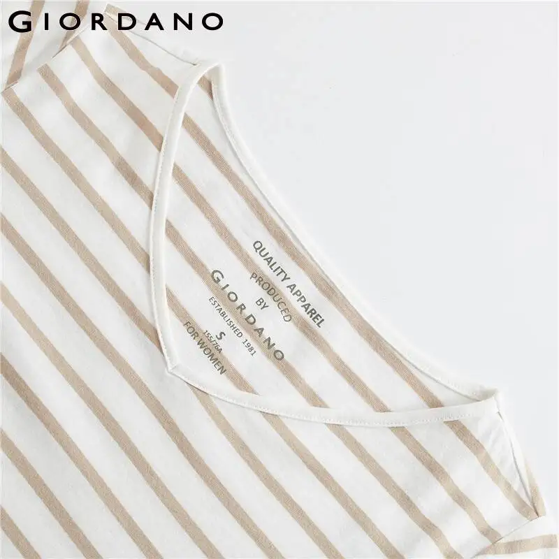 Giordano женская футболка в полоску с v-образным вырезом и длинным рукавом, хлопковая Футболка с разрезом по подолу, легкая полоска Poleras Mujer De Moda 05329879