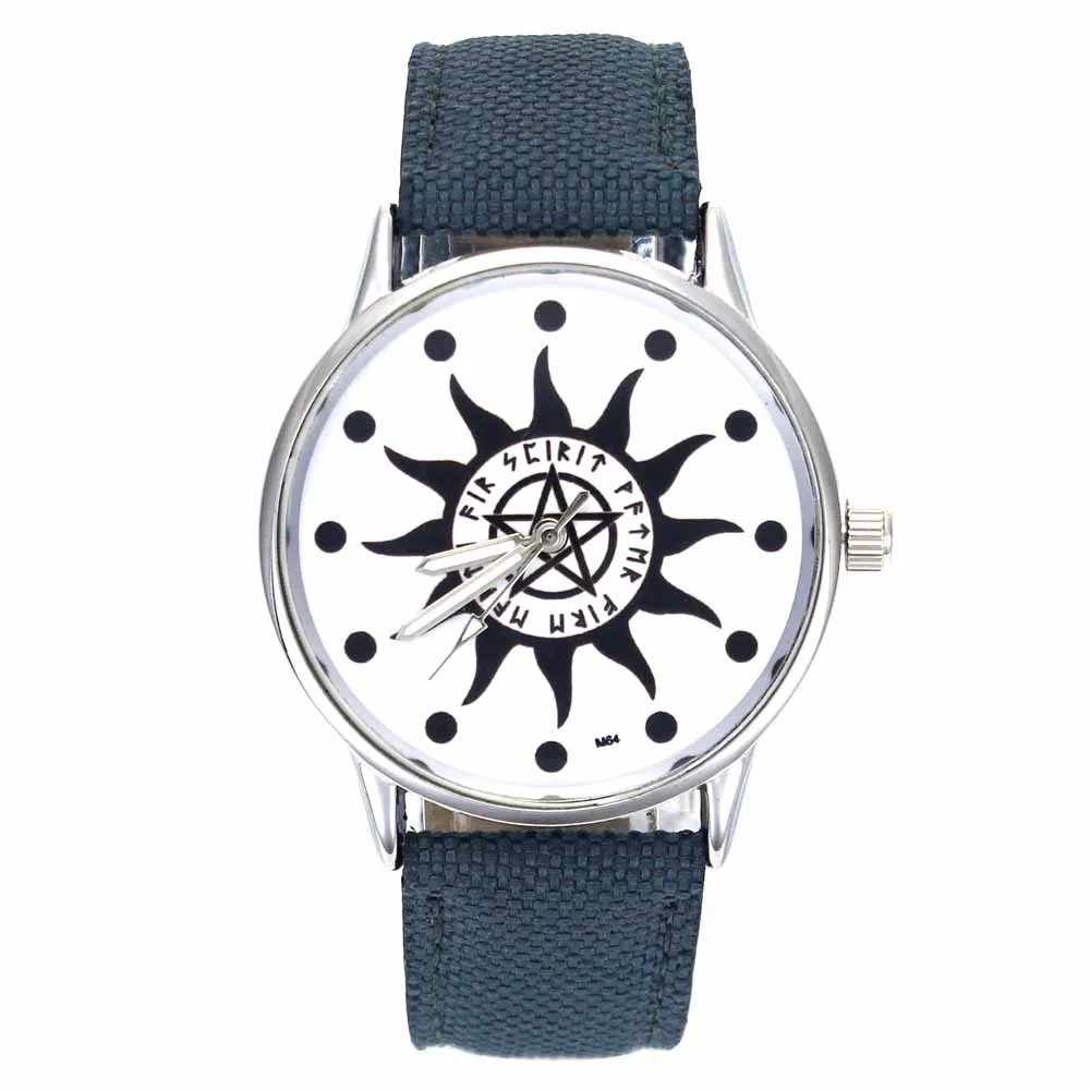 

Black Sun Pentagram Alchemy Symbol Magic Circle Astrology Pattern Ladies Watches Fashion Canvas Quartz Wrist Watch for Men Women