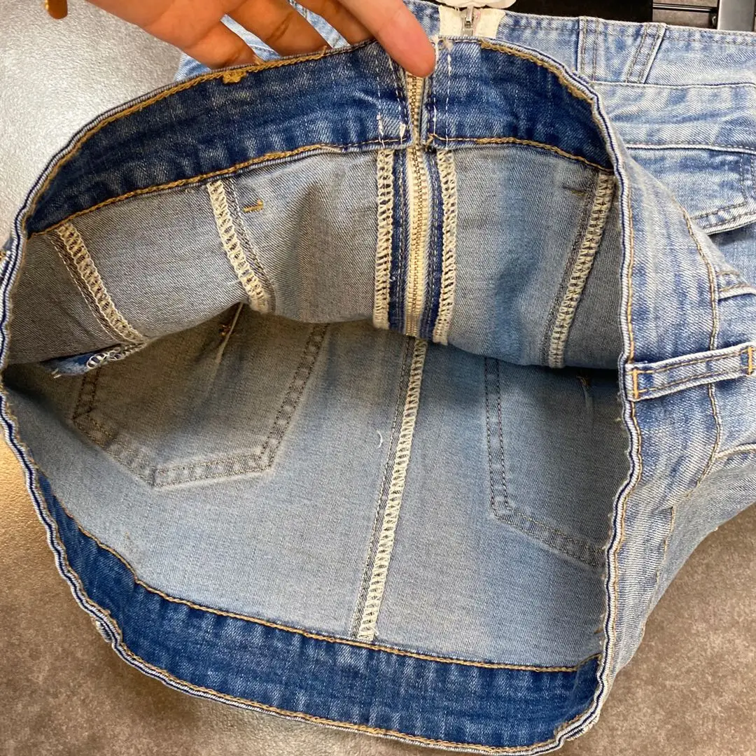 

ZCSMLL Contrasting Color Zipper Design Sense Retro Wash Ins European American Blog Main Street Denim Skirt 2021 Spring Summer