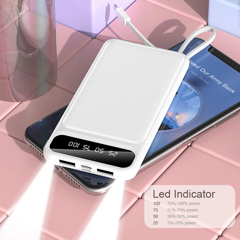 Портативный внешний аккумулятор 20000 мАч зарядное устройство встроенный USB для