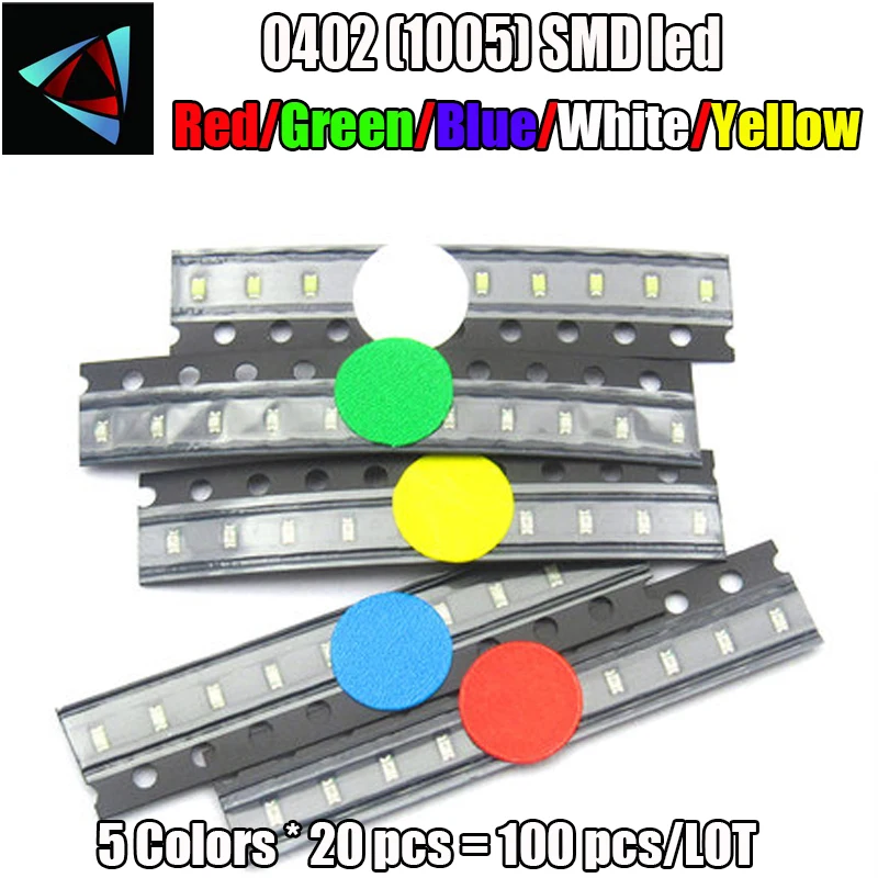 0402 SMD светодиодный посылка светоизлучающая трубка 5 цветов (красный желтый белый