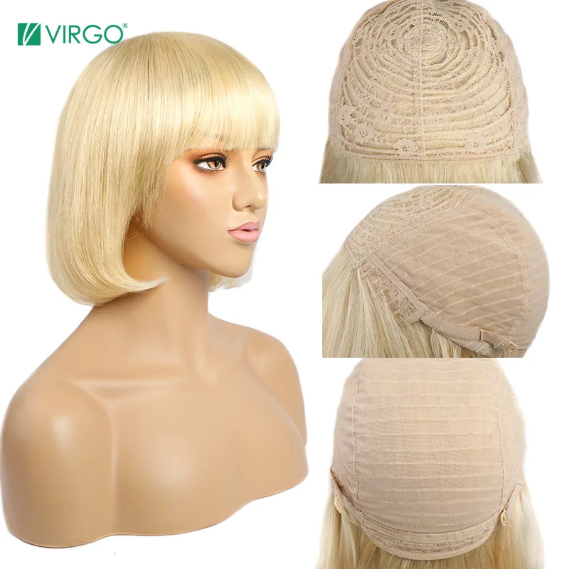 Парик женский из натуральных волос на сетке 613 медовый светлый с челкой|Парик