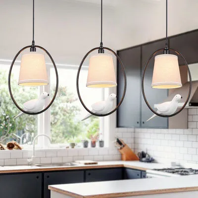 Современная Белая Ткань абажур птица подвесные светильники креативное