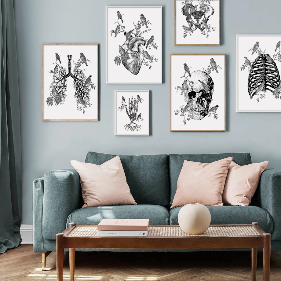 Настенная живопись на холсте анатомия человеческие органы череп скандинавские
