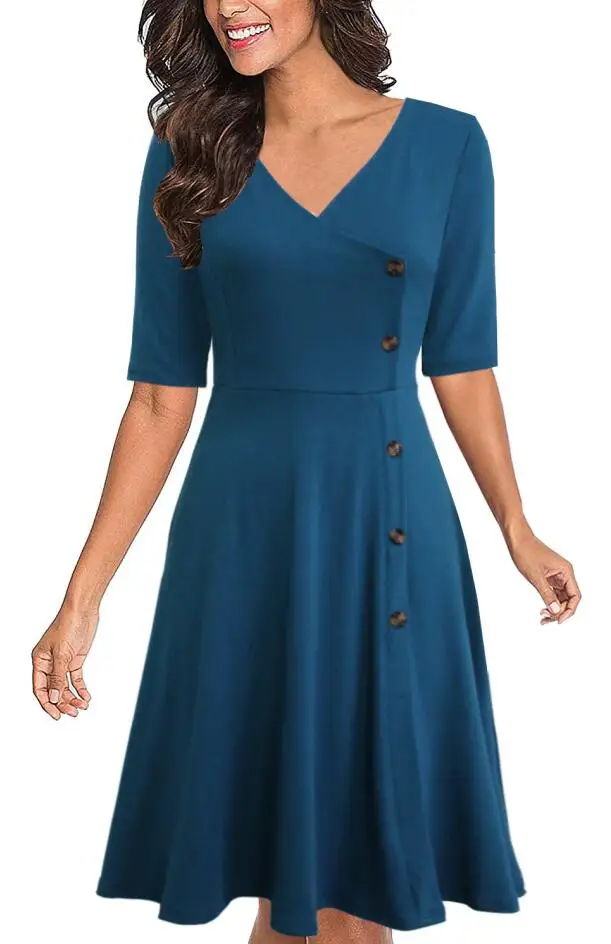 8034 Teal Berydress элегантное женское расклешенное платье с v-образным вырезом и рукавом до локтя ТРАПЕЦИЕВИДНОЕ платье до колен для свадебной вечеринки черное Повседневное платье для работы - Цвет: 8034 Teal