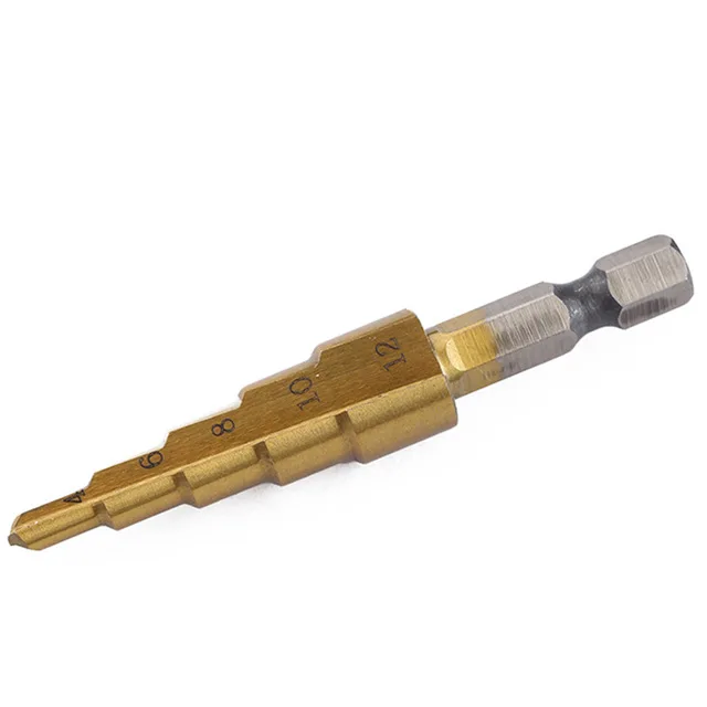 Taper Drill 4-12/20/32mm titanium plated step drill three hex shank hole opener multi-function metal pagoda bit | Инструменты