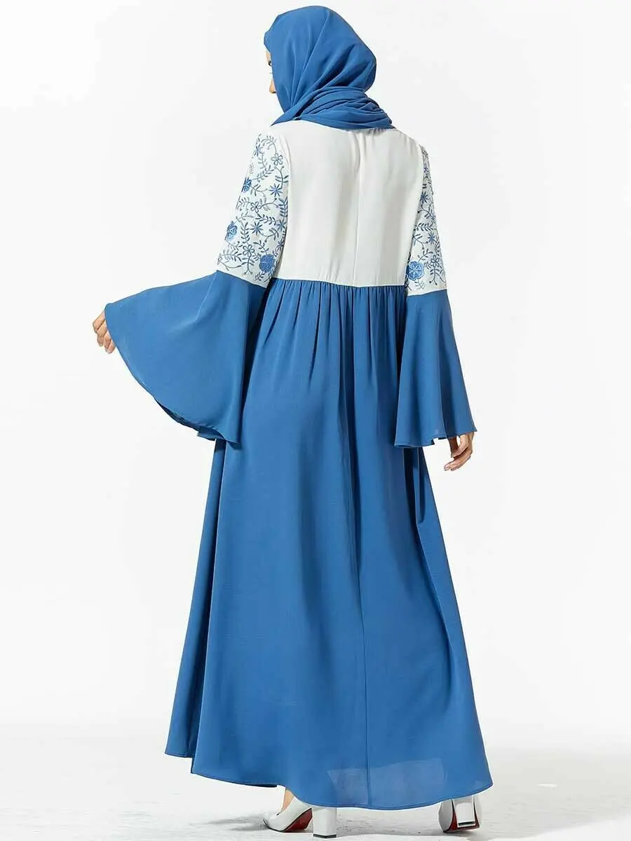 Рамадан мусульманская вышивка Абая с расклешенными рукавами макси платье для