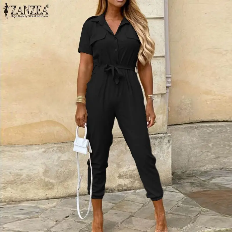 

Комбинезон женский большого размера с коротким рукавом и поясом, лето 2021