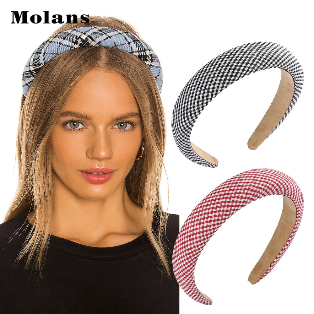 Повязка на голову Molans из толстой губки в черную клетку для женщин и девушек