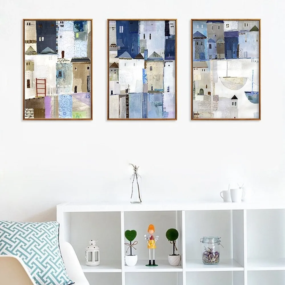 

Watercolor Abstract Waterproof Canvas Painting Retro City House Poster Living Room Wall Art Canvas Bedroom Decoration Pictures