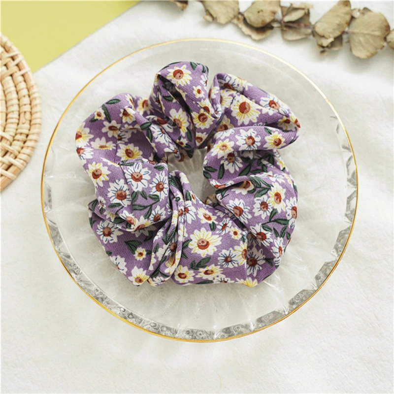 

Imixlot Elegant Charm Purple Floral Printed Ponytail Holder Hair Rope Women Girls Sweet Fashion Elastic Scrunchies Hair-ring