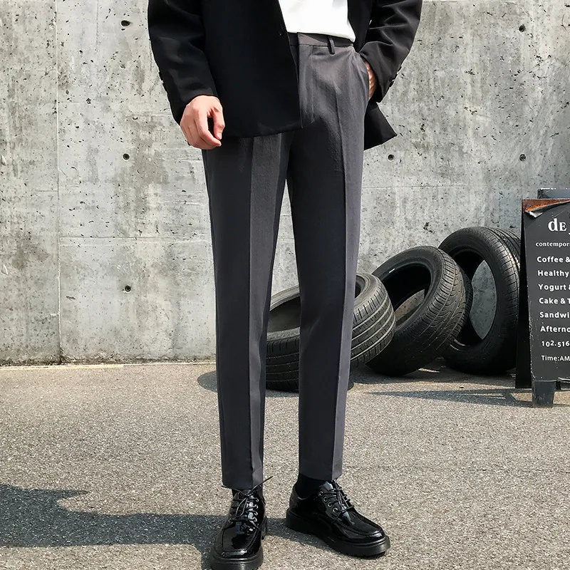 

2019 New Men's Suit Pants Solid Color Casual Pants Slim Dress Trousers Quality Men's Classic Pants for Students