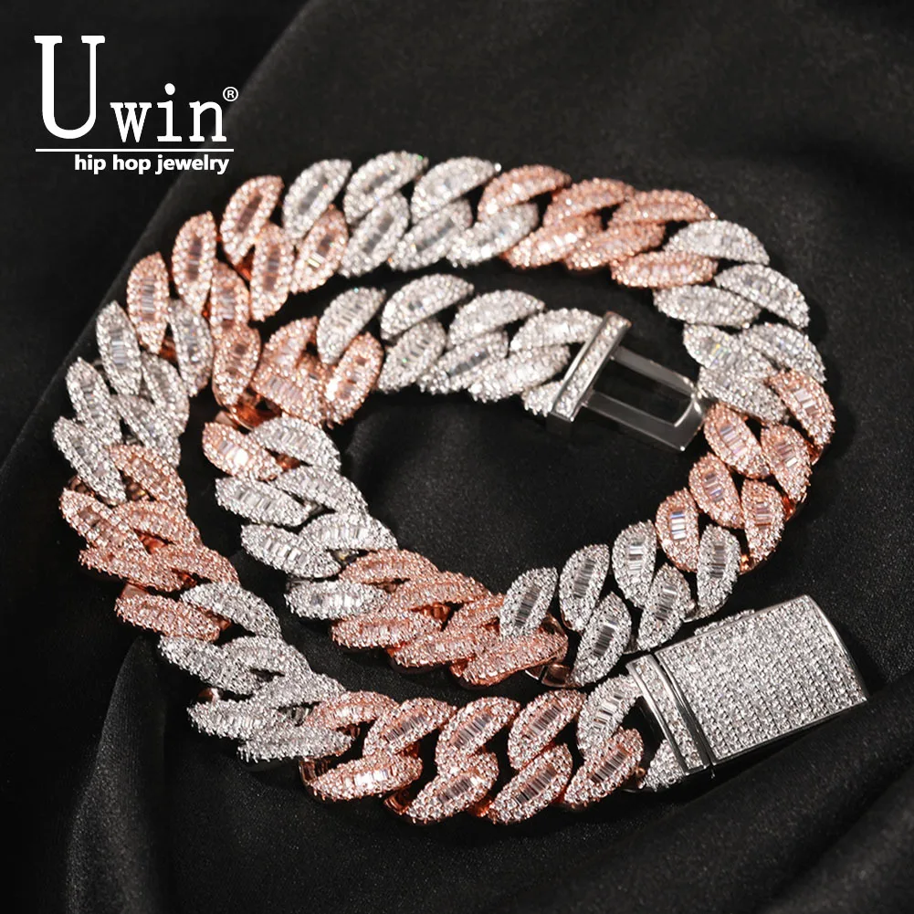 Колье Uwin из розового золота и серебра, украшение в стиле хип-хоп в виде багета, кубинка, ожерелье из страз Майами, 16 мм