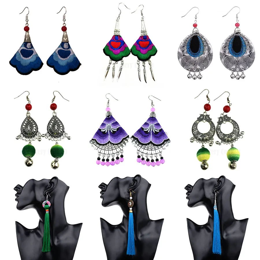 

Ethnic Tribal Earrings for Women Hand Made Embroidered Colorful Long Tassel Earings Fashion Jewelry New