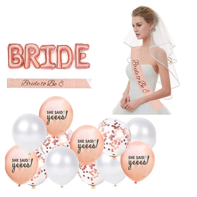 

Wedding Decoration 19pc Rose Gold Letters Bridal To Be Etiquette with Veil Bridal Balloon Set Bachelor Party Decoration Supplies