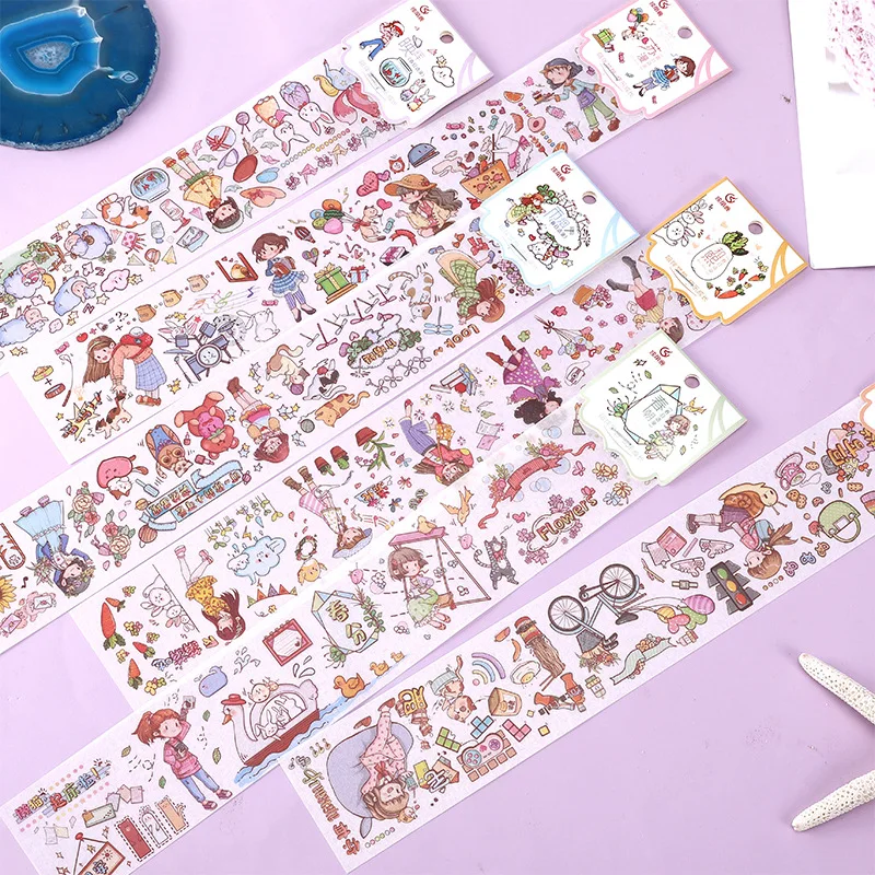 1 рулон милая васи-лента мультяшная девушка ежедневный узор маскировочная лента