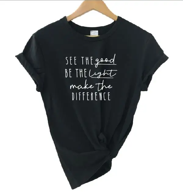 black t white words Христианская футболка See The Good Be, легкая футболка с принтом в виде Иисуса, женская футболка с надписью Tumblr футболка хараюку, Прямая поставка - Цвет: black t white words