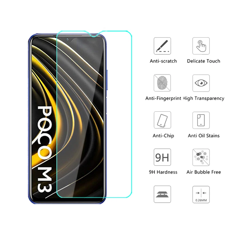 Закаленное стекло для Xiaomi Poco M3 Защита экрана Xiami POCOM3 Xiomi POXO POKO M 3 3M Vidrio пленка