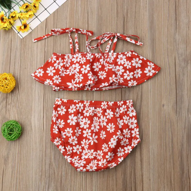 Комплект летней красной одежды для новорожденных девочек укороченные топы с