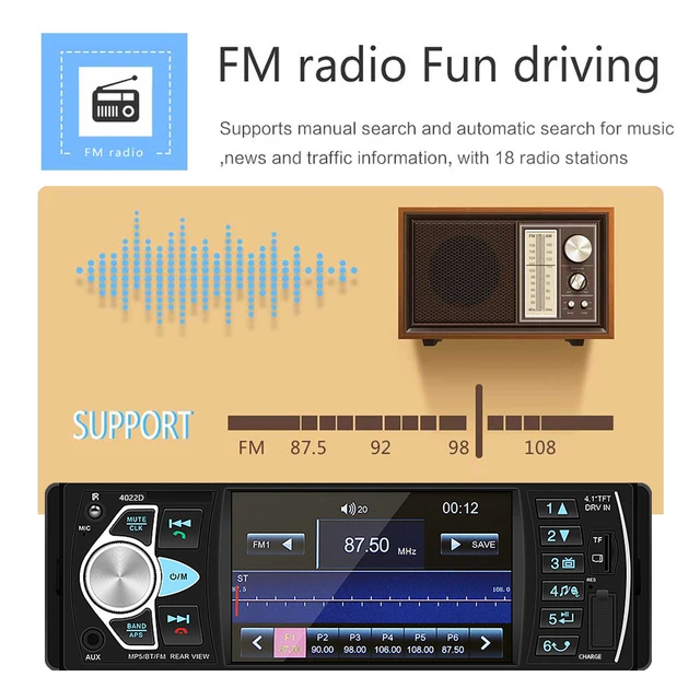 AMPrime Autoradio 4022D 4.1" 1 Din Car Radio Audio Stereo USB AUX FM Audio Player Radio Station With Remote Control Car Audio 3